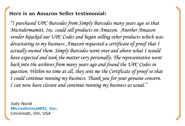 Customer Testimonial for Amazon Barcodes