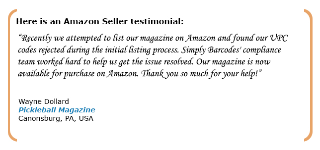 Customer Testimonial for Amazon Barcodes