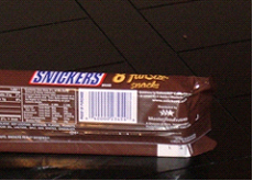UPC code on a pack of Snickers